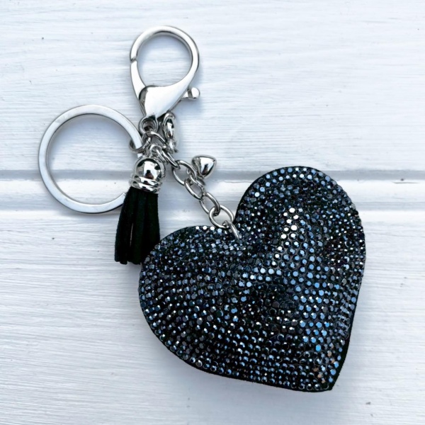 Heart Keyring / Bag Charm - Navy Sparkle